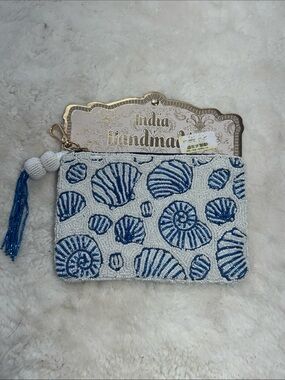 Made in India beaded blue shell pouch